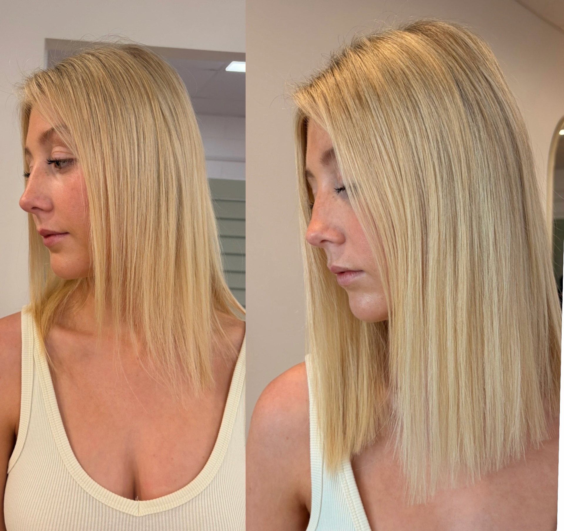 Just a filler set of 15 bonds was used to transform this into a sharp lob 😍

That’s just $375 for hair and application. 

Not all hair extensions cost $2000+ 

#sunshinecoasthairextensions #keratinbonds #hairextensionfiller #hairbeforeandafter #mooloolabahairdresser