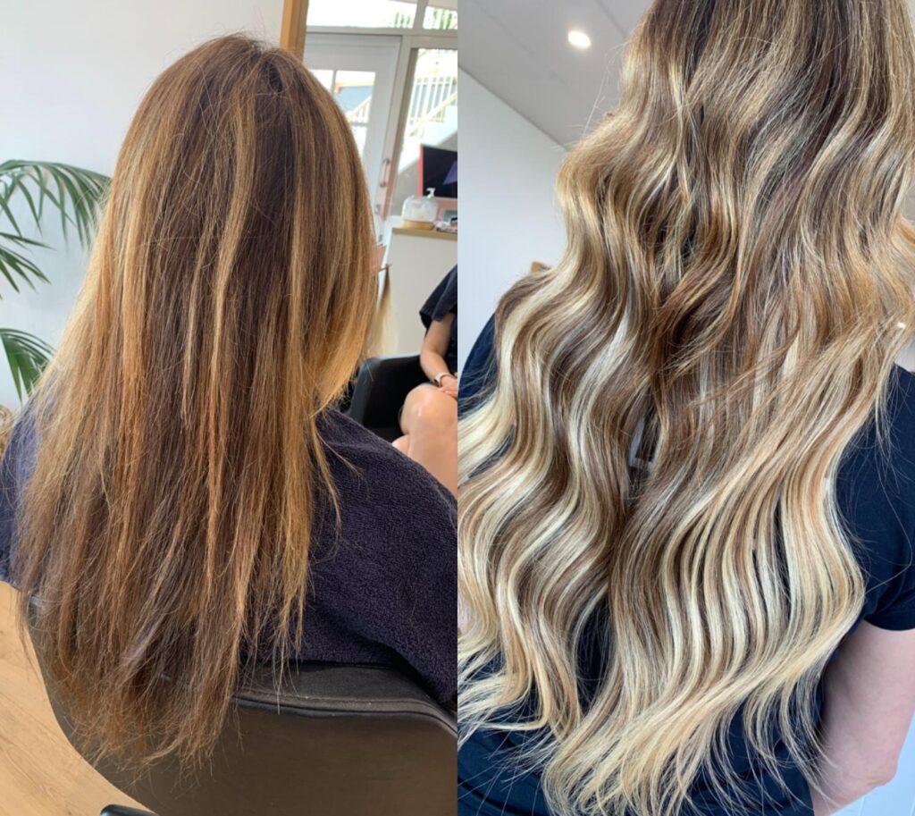 Blonde tape-in extensions with seamless root attachment