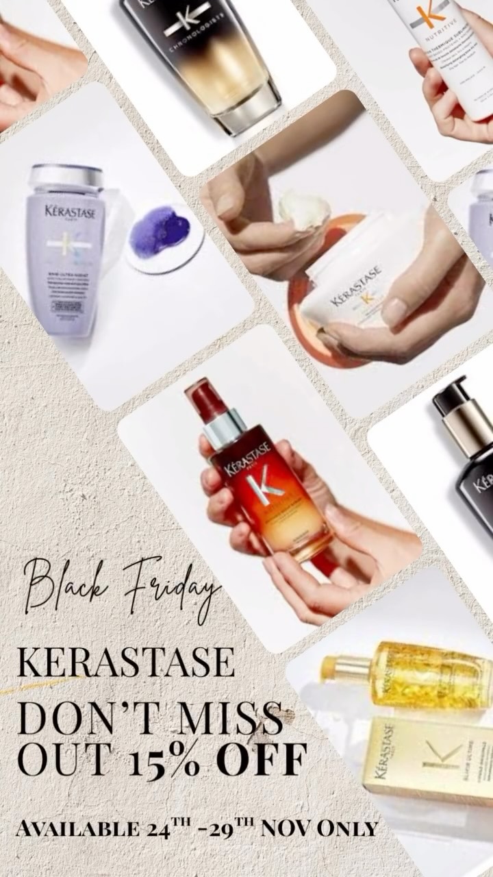 It’s that time of the year again BLACK FRIDAY with Kerastase 💕 

Save 15% on your homecare in salon this week ONLY!! 

24th - 29th November 

Pop by the salon this week and save $$$