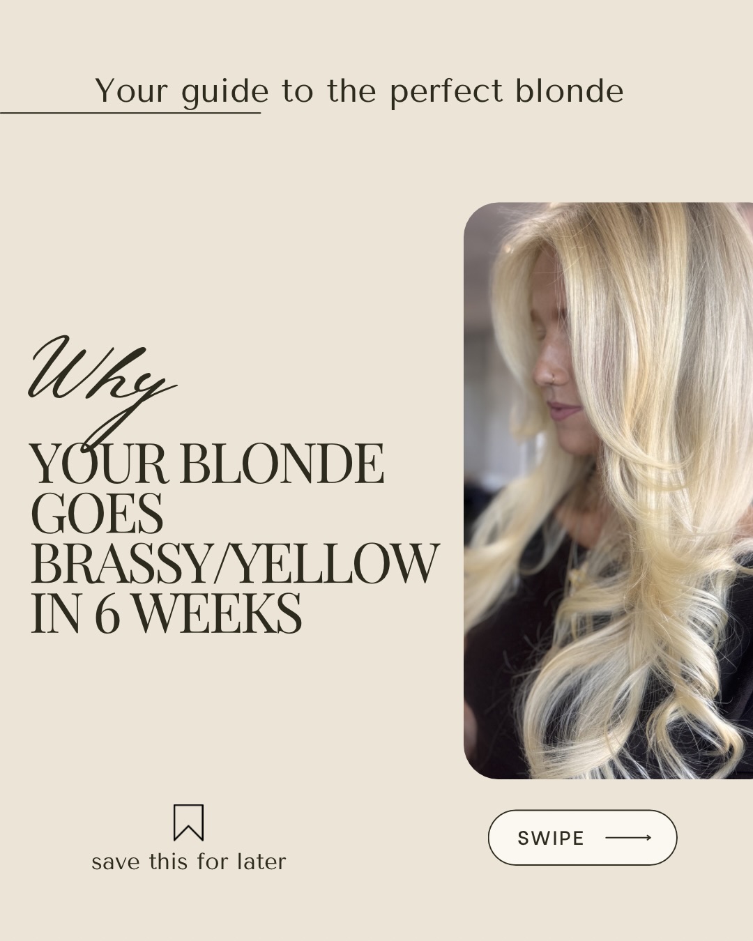 If your blonde is gold by week 6, read this 👇

Brassiness isn’t random and it’s almost never your colourist cutting corners. It’s a mix of your water, your lifestyle, your products, and the simple fact that toner fades.

The good news? Once you know what’s pulling the warmth through, you can actually do something about it. 

Swipe through for the 6 things working against your blonde between appointments and what to do instead.

Save this for your next wash day 🤍

Tap the link in bio to book a consult.

#sunshinecoasthair #sunshinecoastsalon #sunshinecoastblonde #blondetips #mooloolabahairsalon