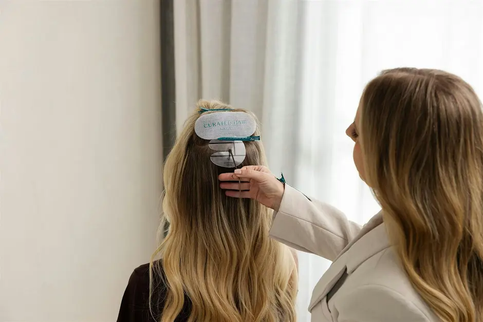 Keratin bond hair extension consultation and application demonstration